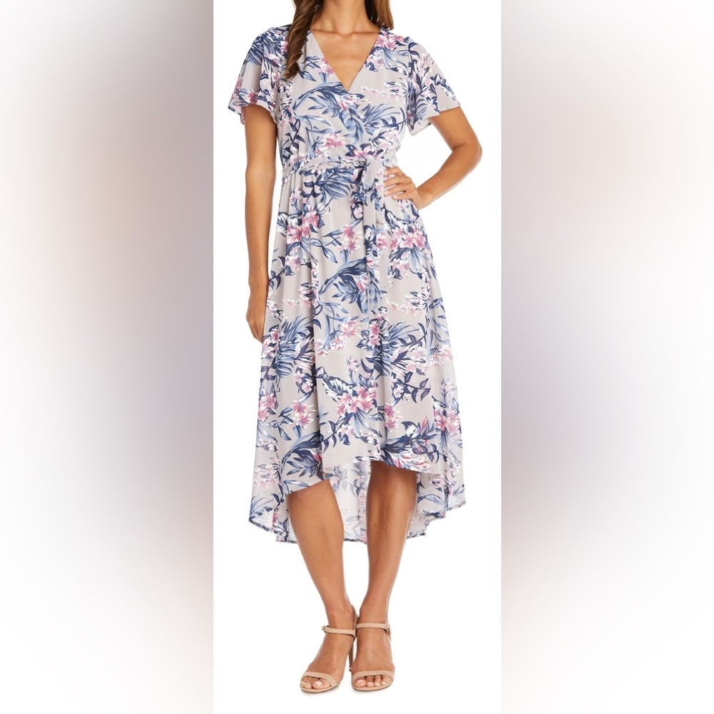 R&M Richards 9400 High-Low Floral Print Dress ~ Size 14